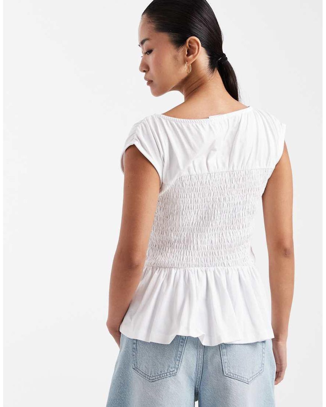 Threadbare White Jersey Cap Sleeve Shirred Top