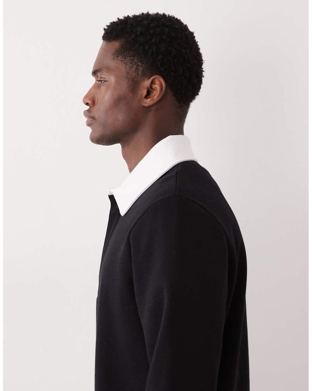 ASOS Black Polo Sweatshirt With Contrast Collar for men