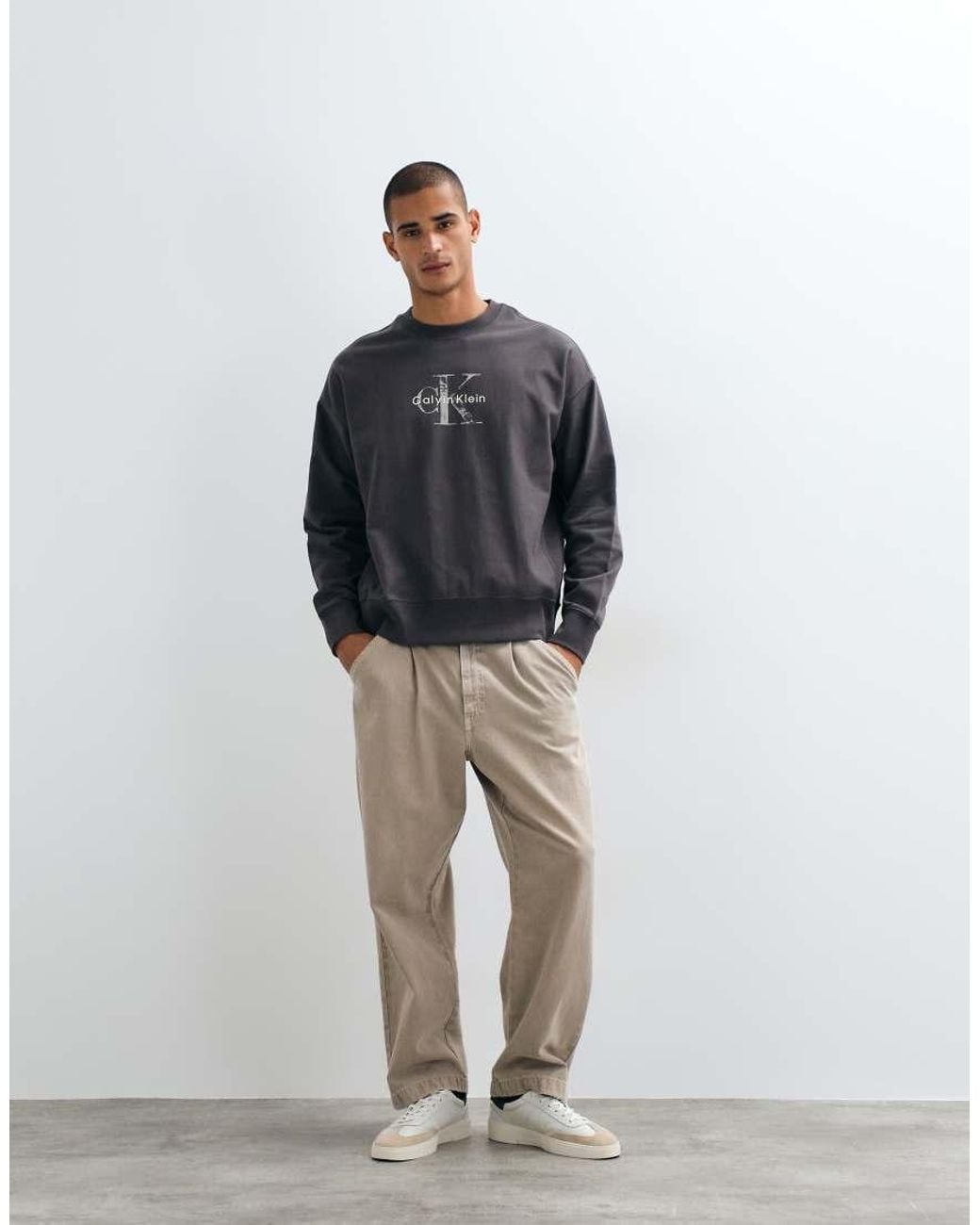 Calvin Klein Gray Monologo Terry Sweatshirt for men