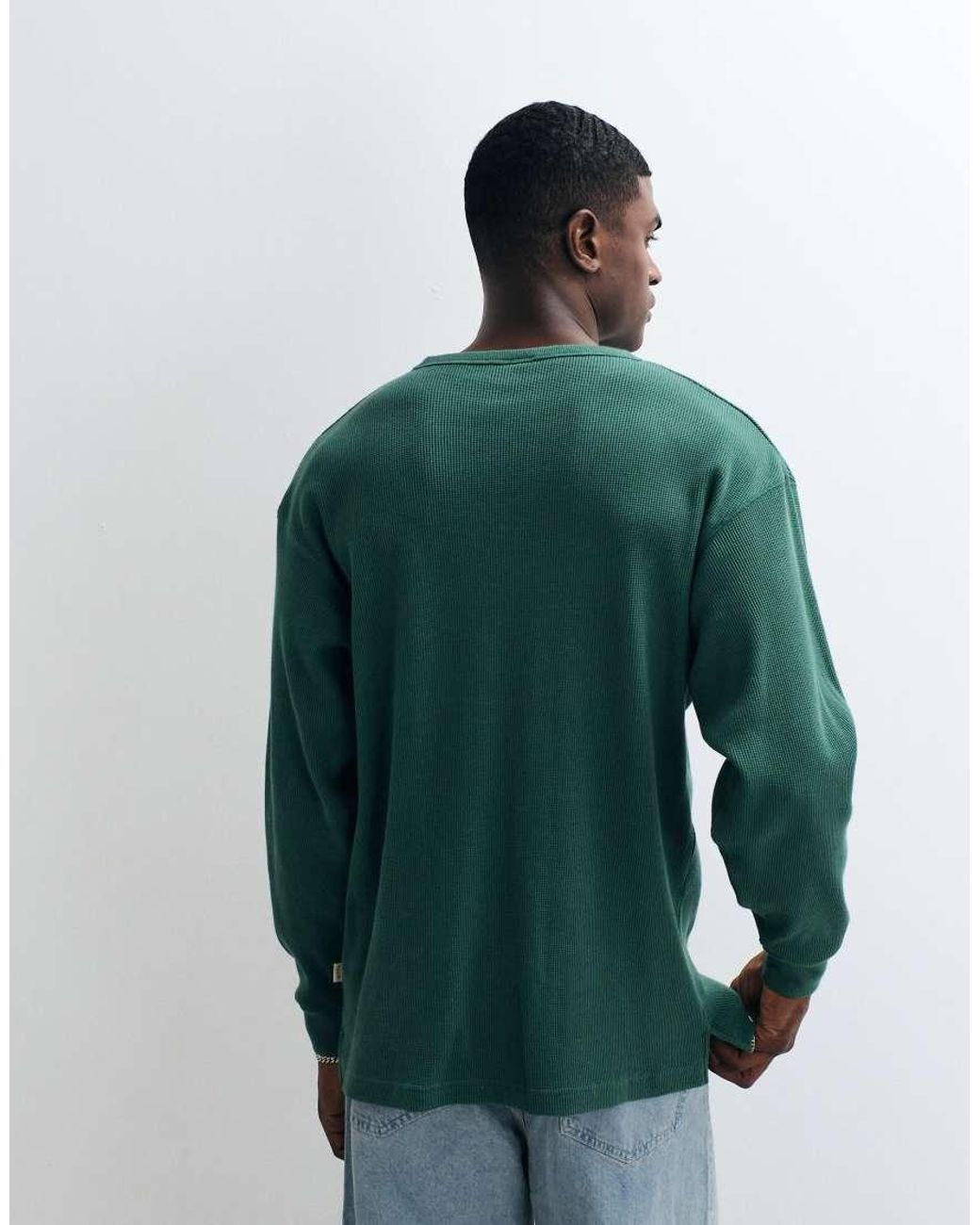 BLKVIS Green Script Logo Waffle Long Sleeve T-shirt for men