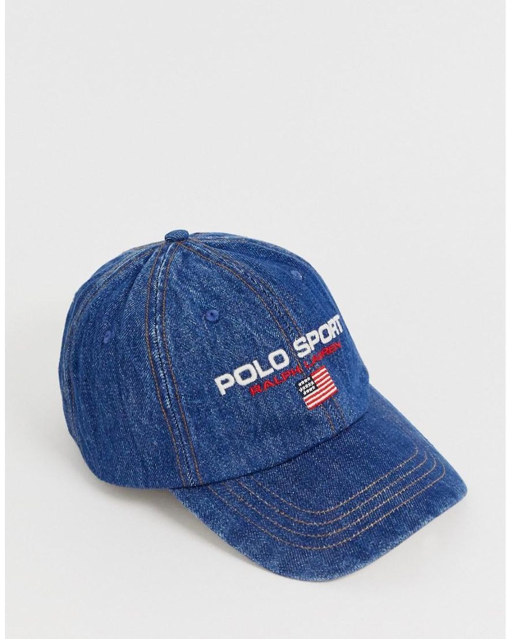 Polo Ralph Lauren Polo Sport Flag Logo Denim Cap in Blue