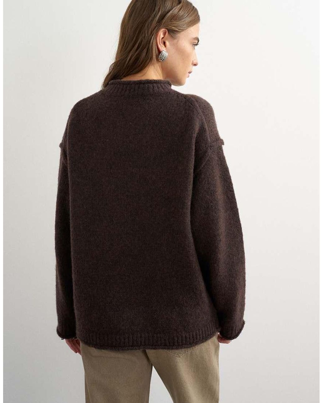 TOPSHOP Brown Knitted Wool Blend Roll Edge Chunky Jumper