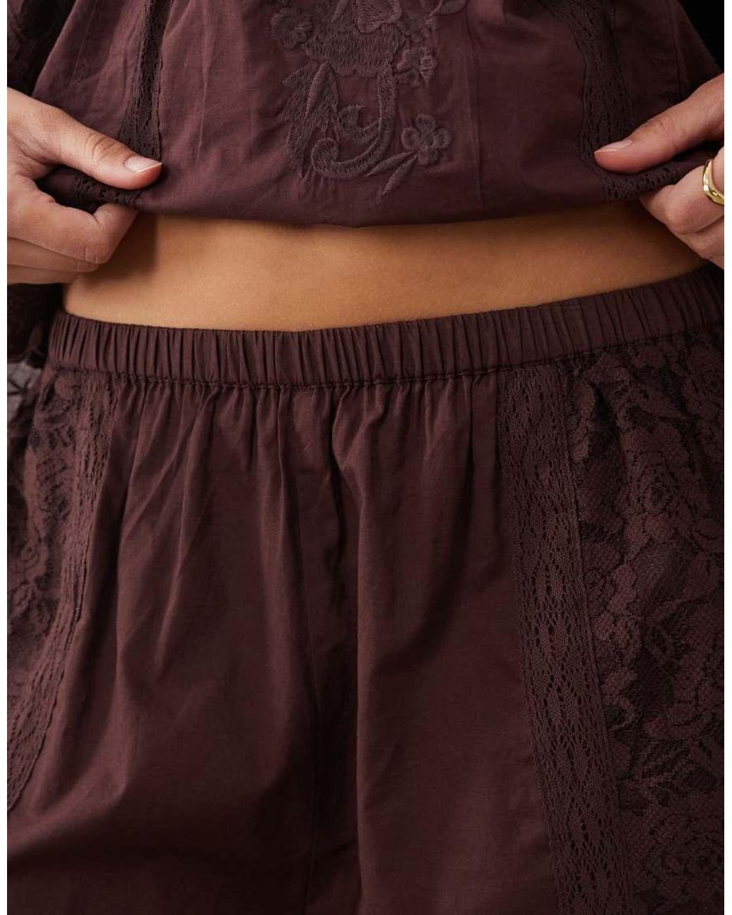Miss Selfridge Brown Embroidered Shorts