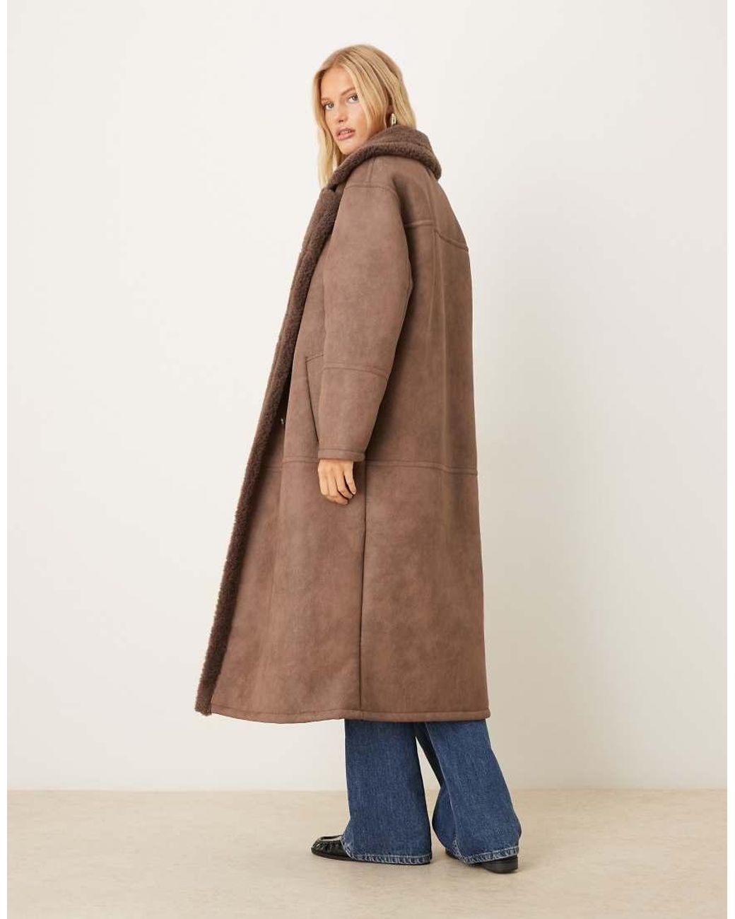 ASOS Natural Longline Bonded Borg Jacket