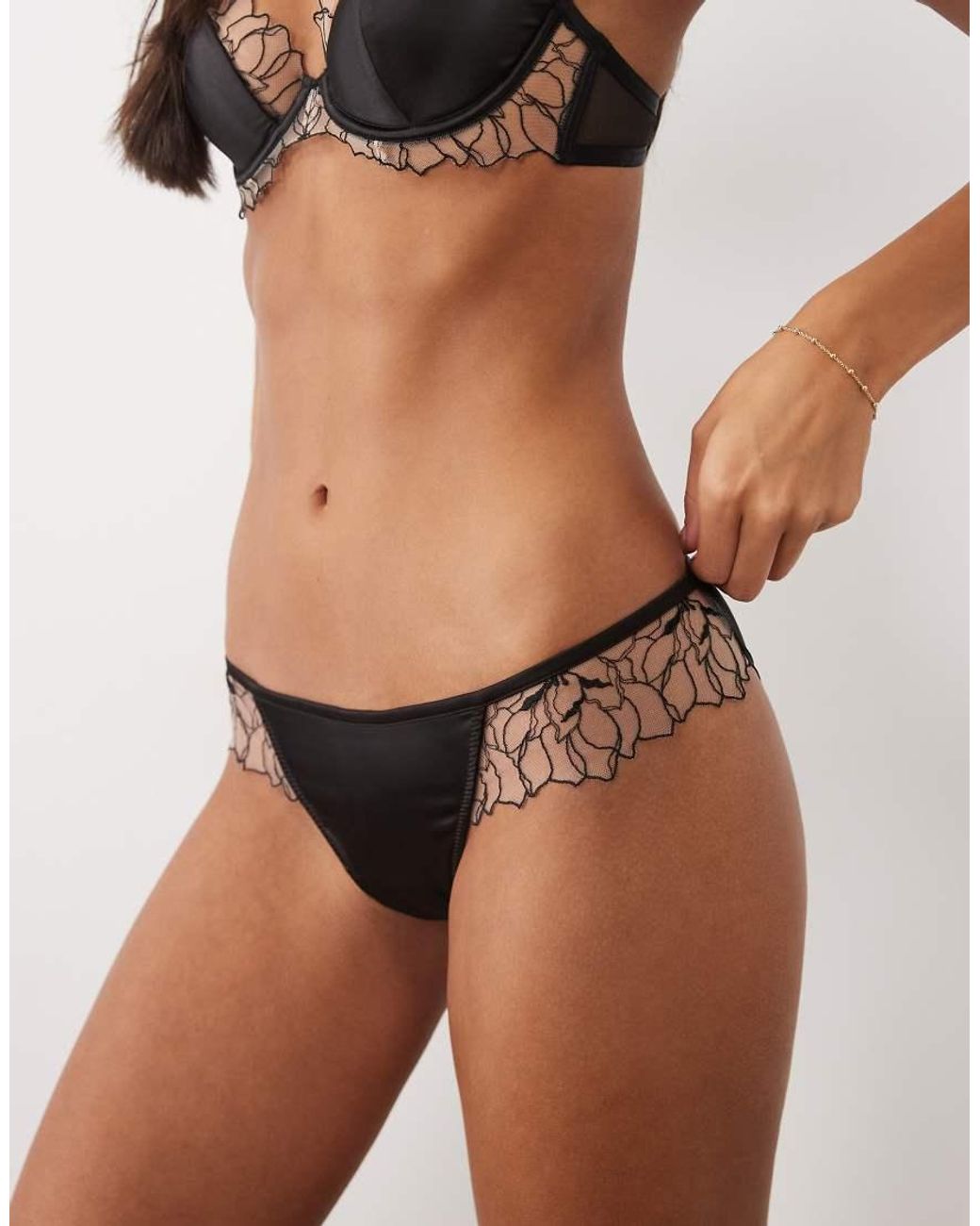 Bluebella Brown Fern Satin Brief With Mesh Trim