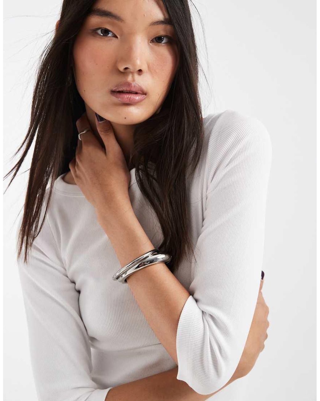 JJXX White Fifi Boat Neck Long Sleeve T-shirt