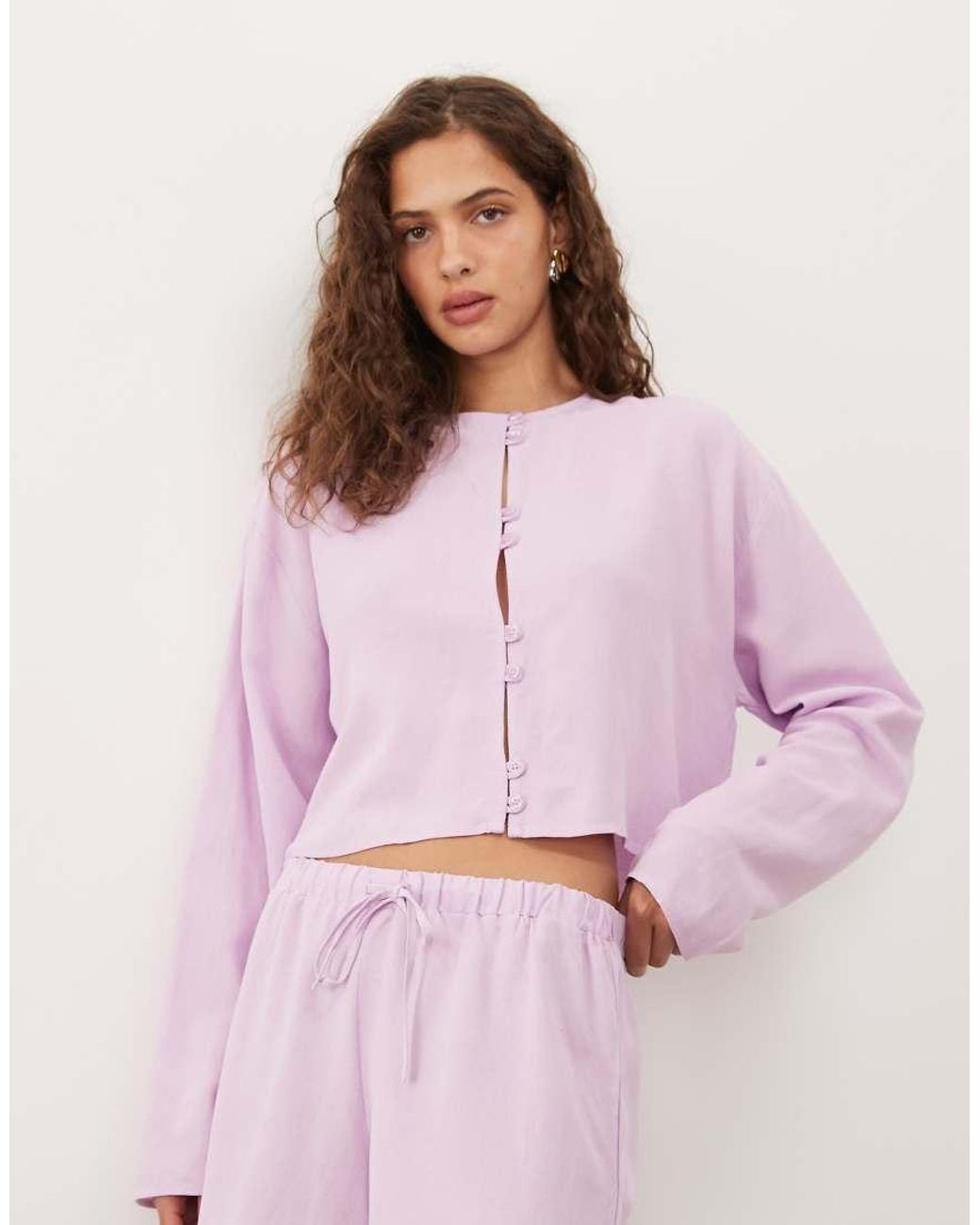 ASOS Pink Linen-look Mandarin-style Blouse
