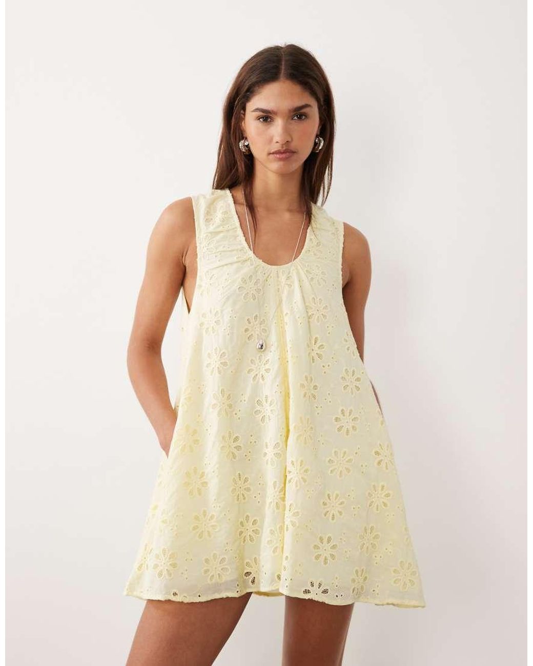 BRONZE SNAKE Natural Samira Scoop Neck Broderie Smock Dress