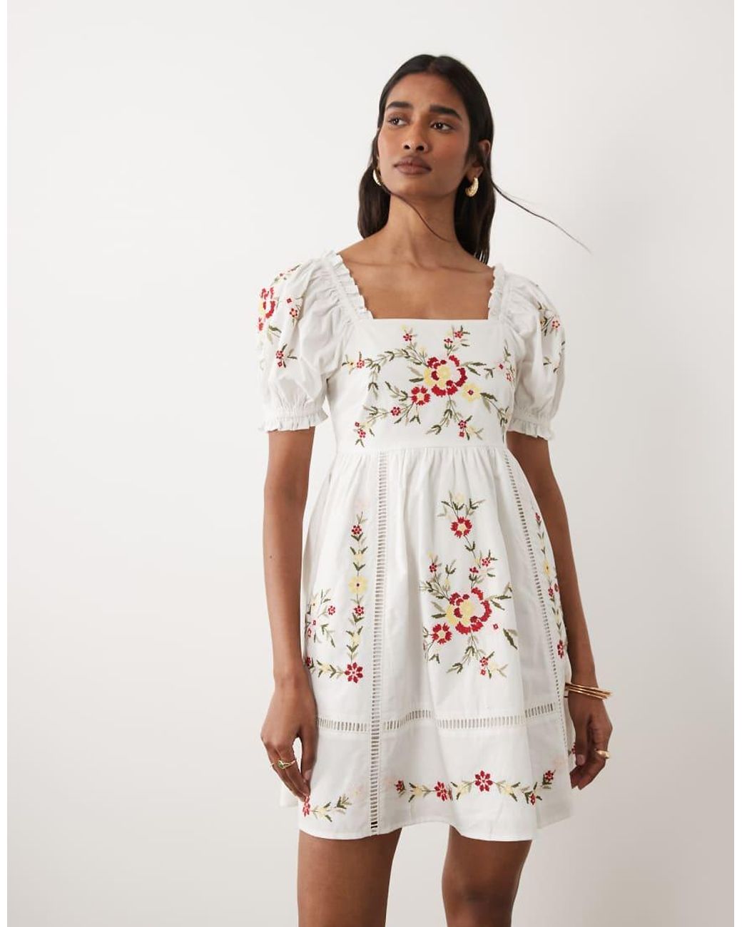 Miss Selfridge Natural Embroidered Baby Doll Mini Dress