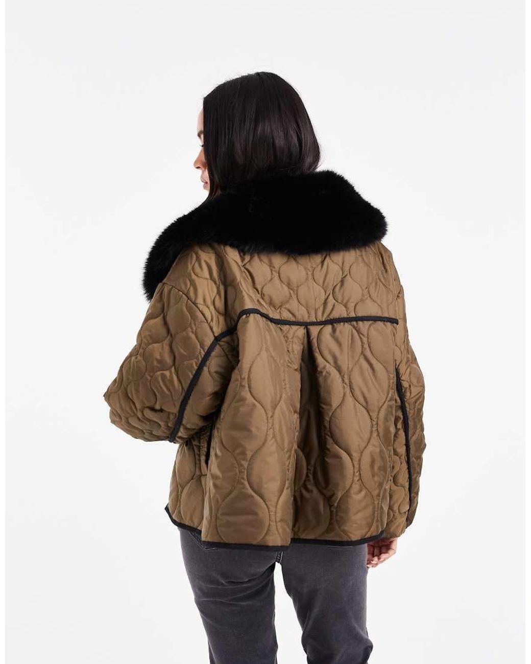 ASOS Brown Quilted Hybrid Borg Collarless Jacket