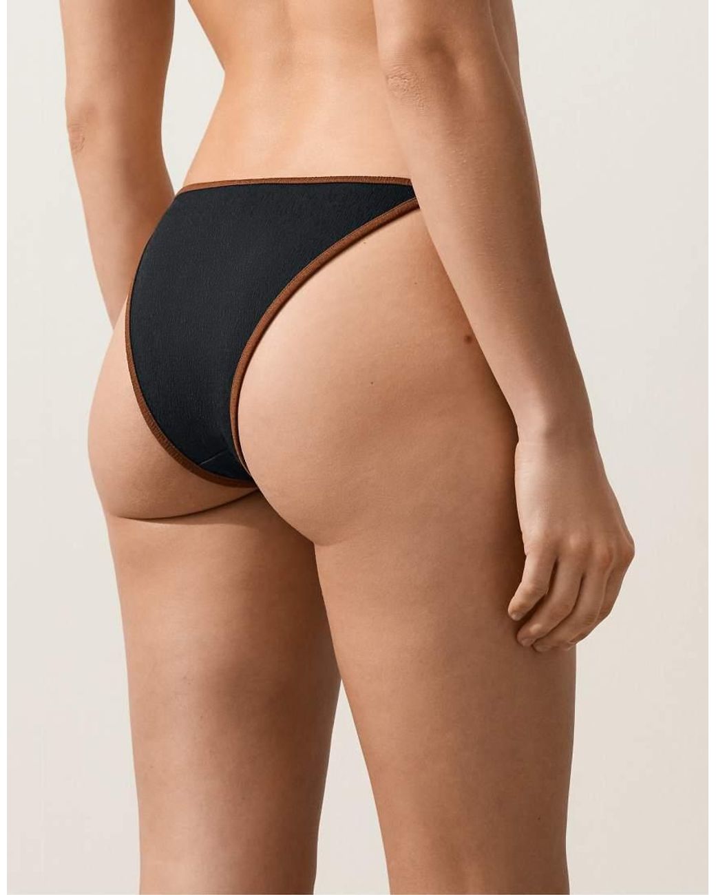 Oysho Brown Contrast Braid Medium-coverage Bikini Briefs