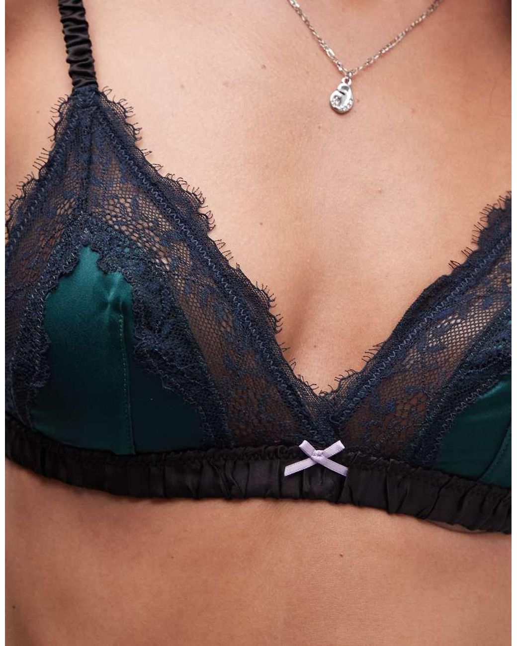 ASOS Blue Emma Vintage Satin Triangle Bra With Lace Trim
