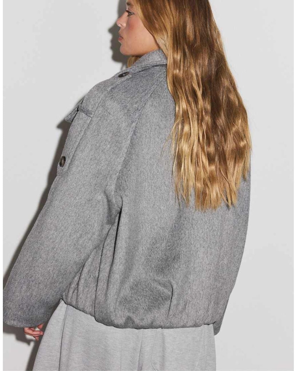 Stradivarius Gray Oversize High Neck Coat