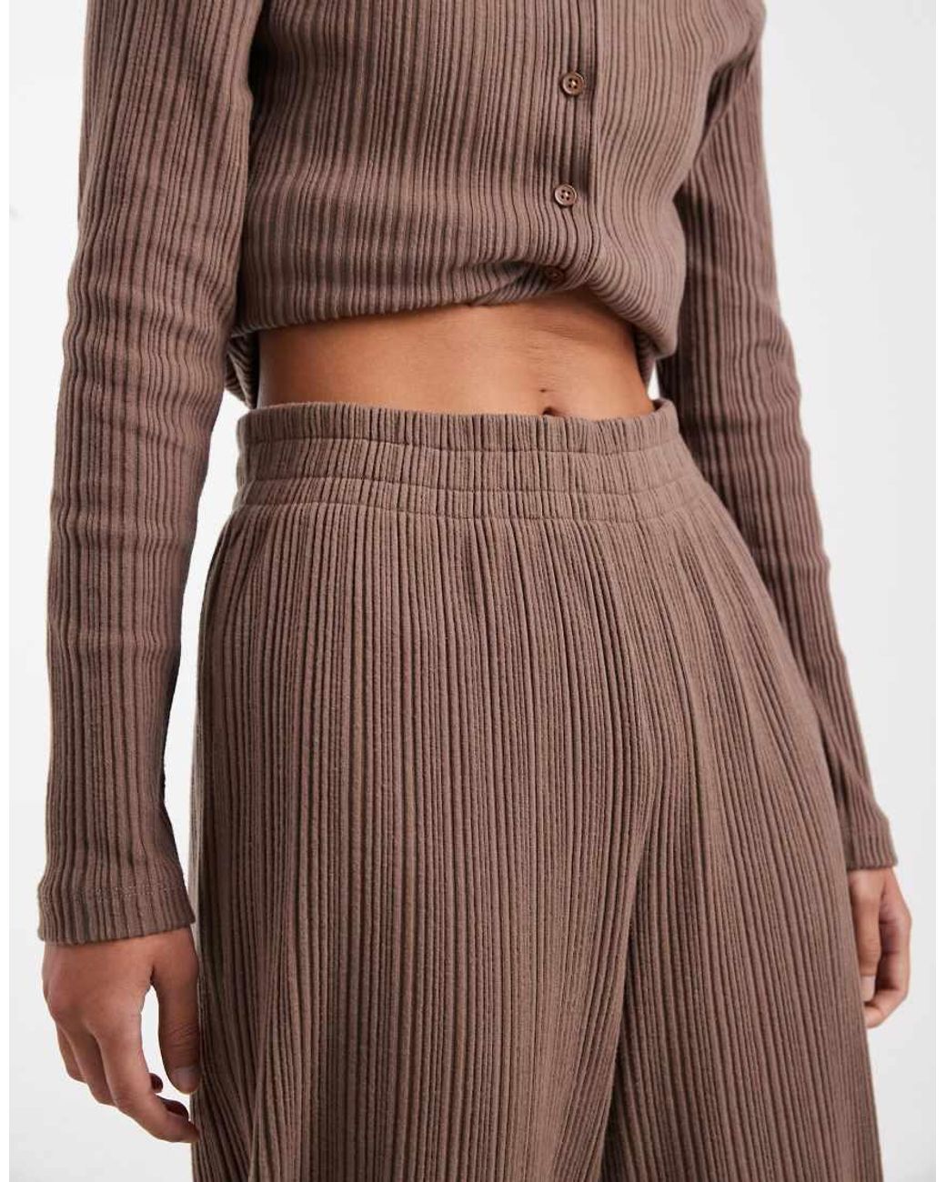 ASOS Brown Co-ord Wide Leg Brushed Rib Trouser