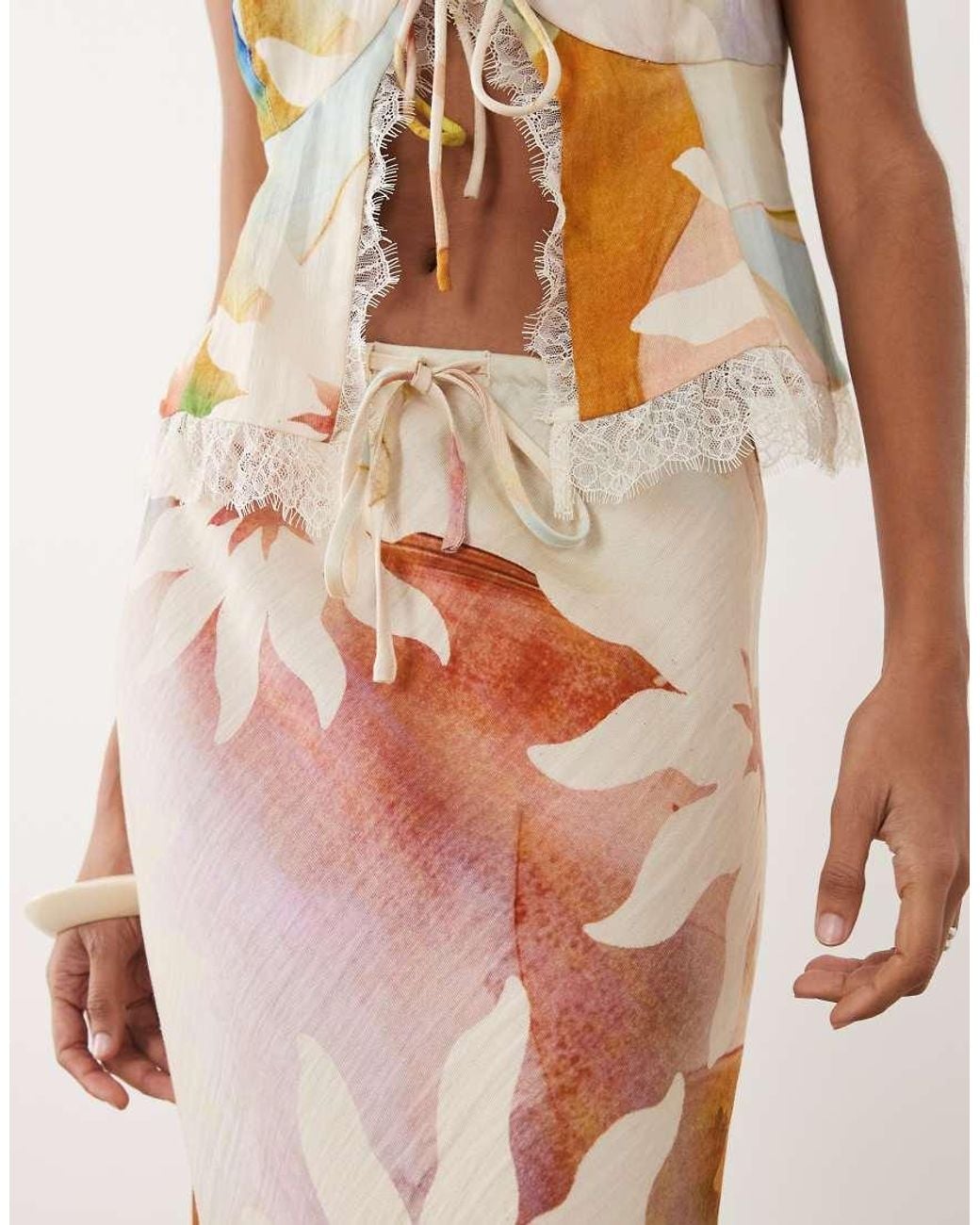 Never Fully Dressed Natural Dorris Satin Maxi Skirt Co-Ord