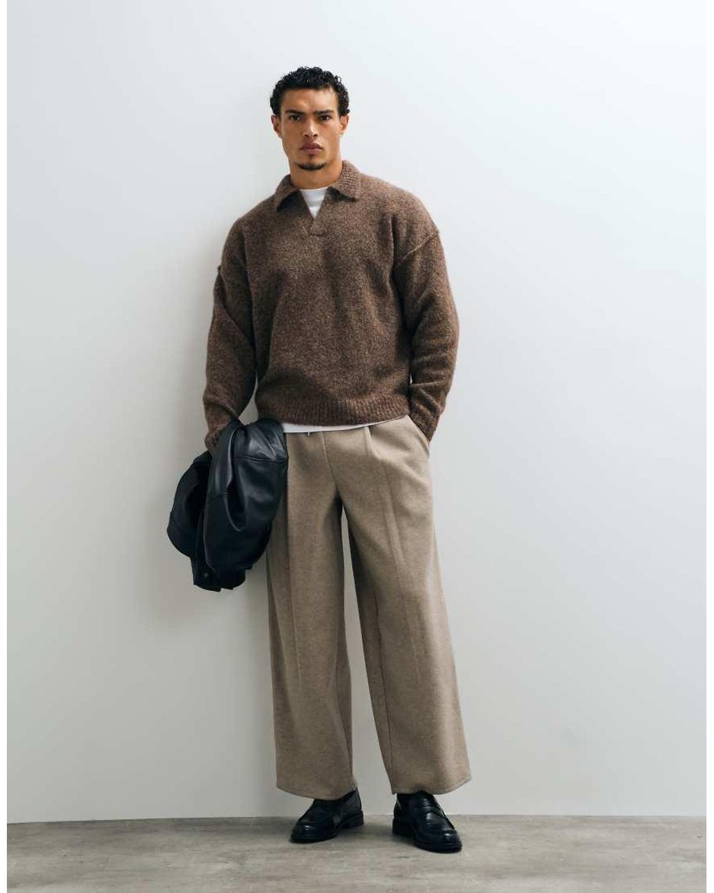 ASOS Gray Relaxed Knitted Exposed Seam Notch Neck Jumper for men