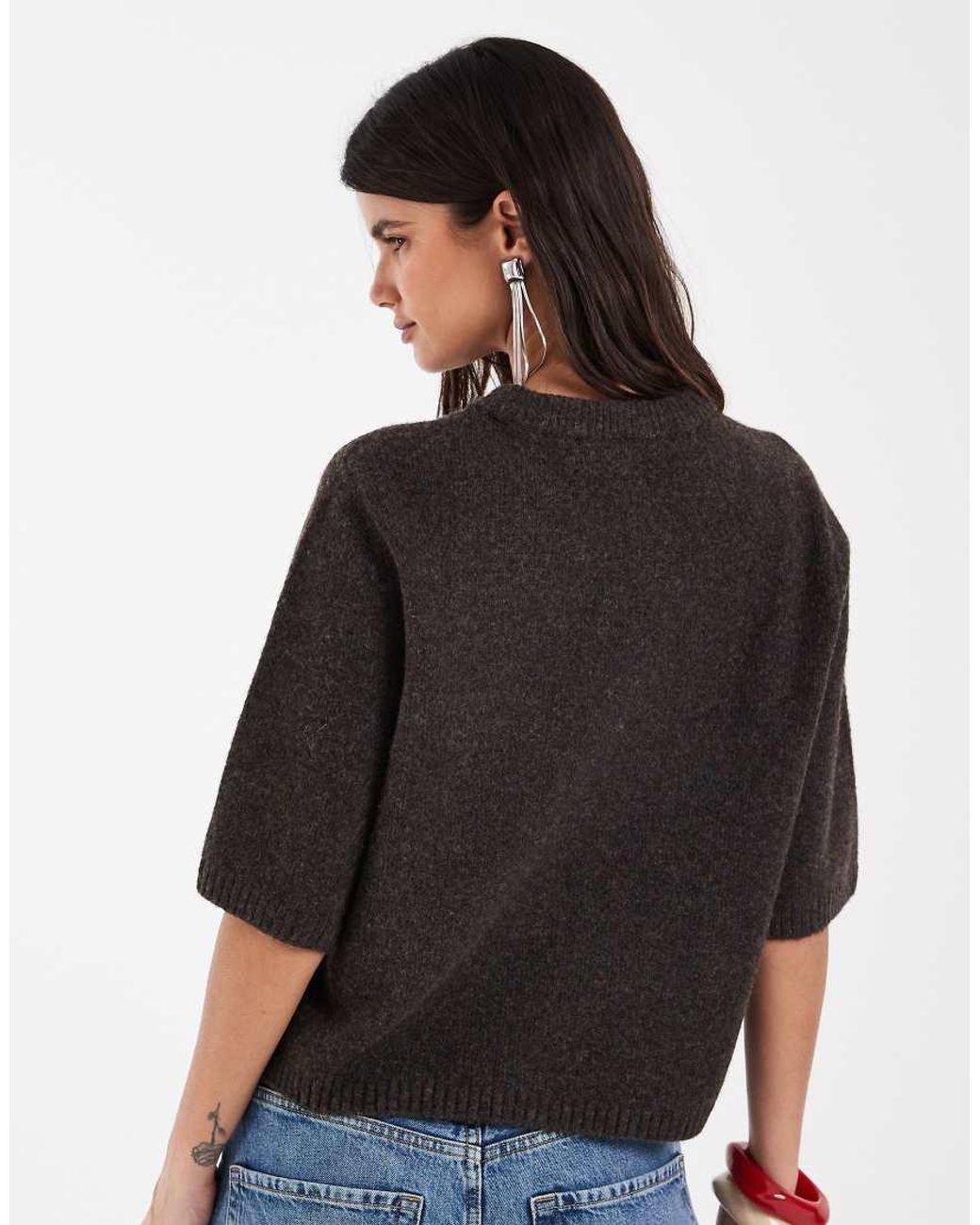 Vero Moda Brown Boxy Fit Soft Knitted Short Sleeve Top