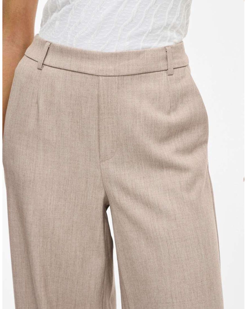 Vila Natural High Waisted Wide Leg Tailored Trousers