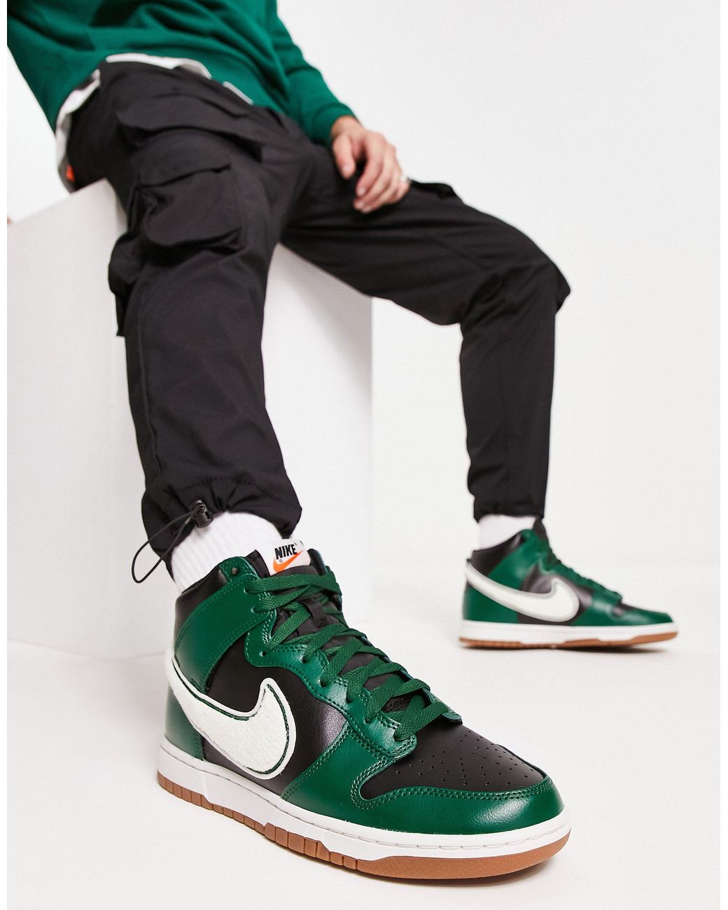 Dunk high - sneakers nere e verdi con logo rétro da Uomo di Nike in Nero |  Lyst