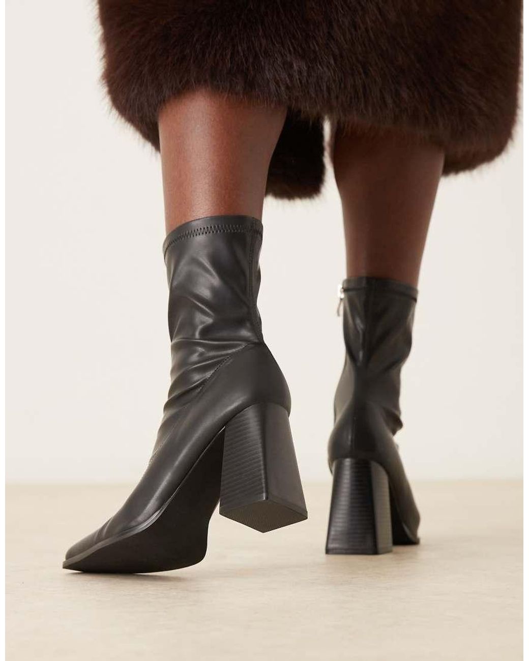 Raid Black Whisper Block Heeled Ankle Boots With Pointed Toes