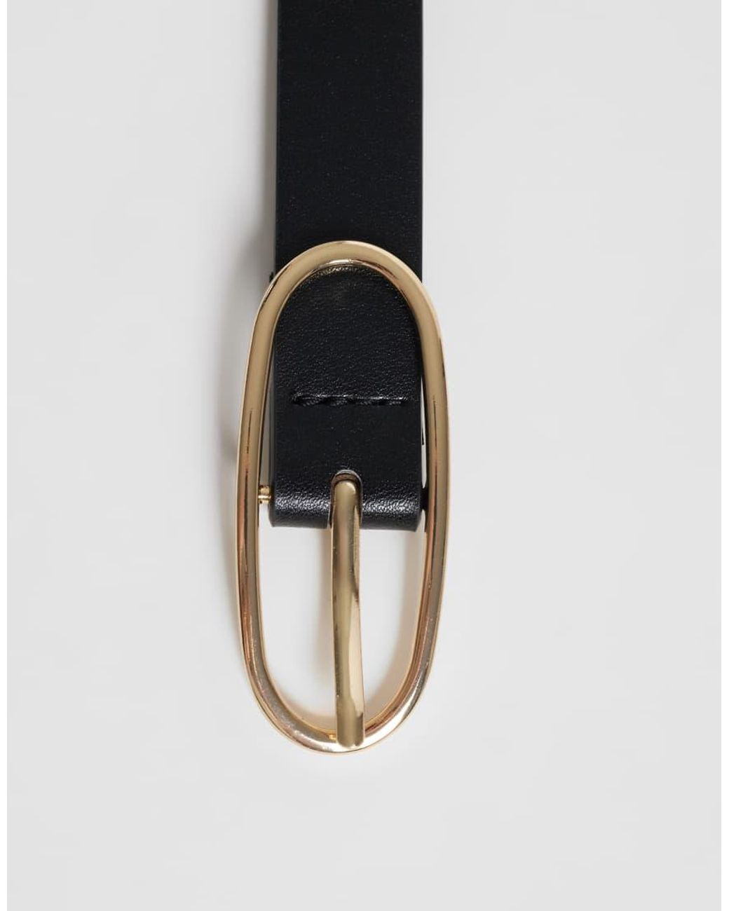JJXX White Skinny Belt With Gold Oval Buckle