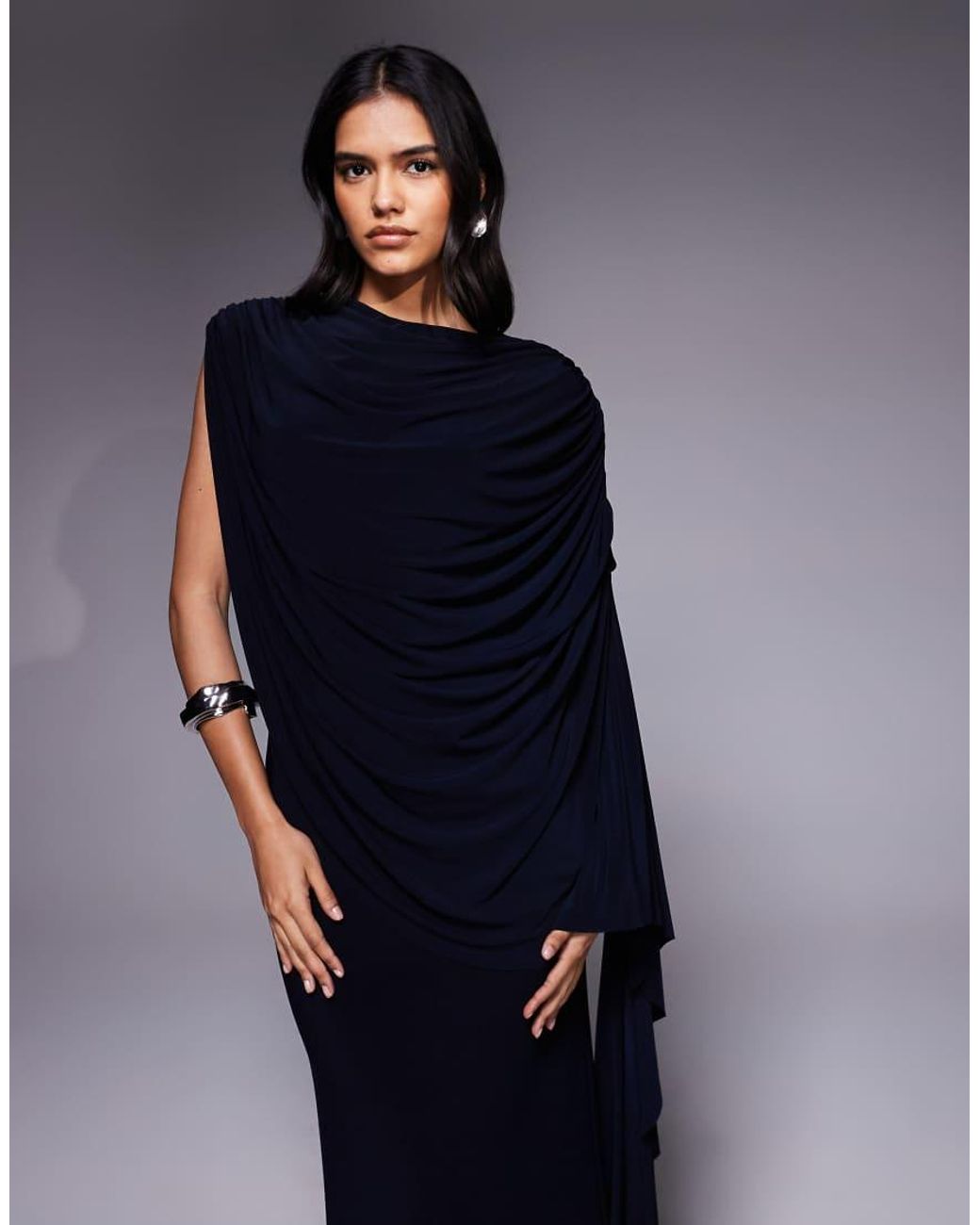 ASOS Blue One Shoulder Cape Maxi Dress
