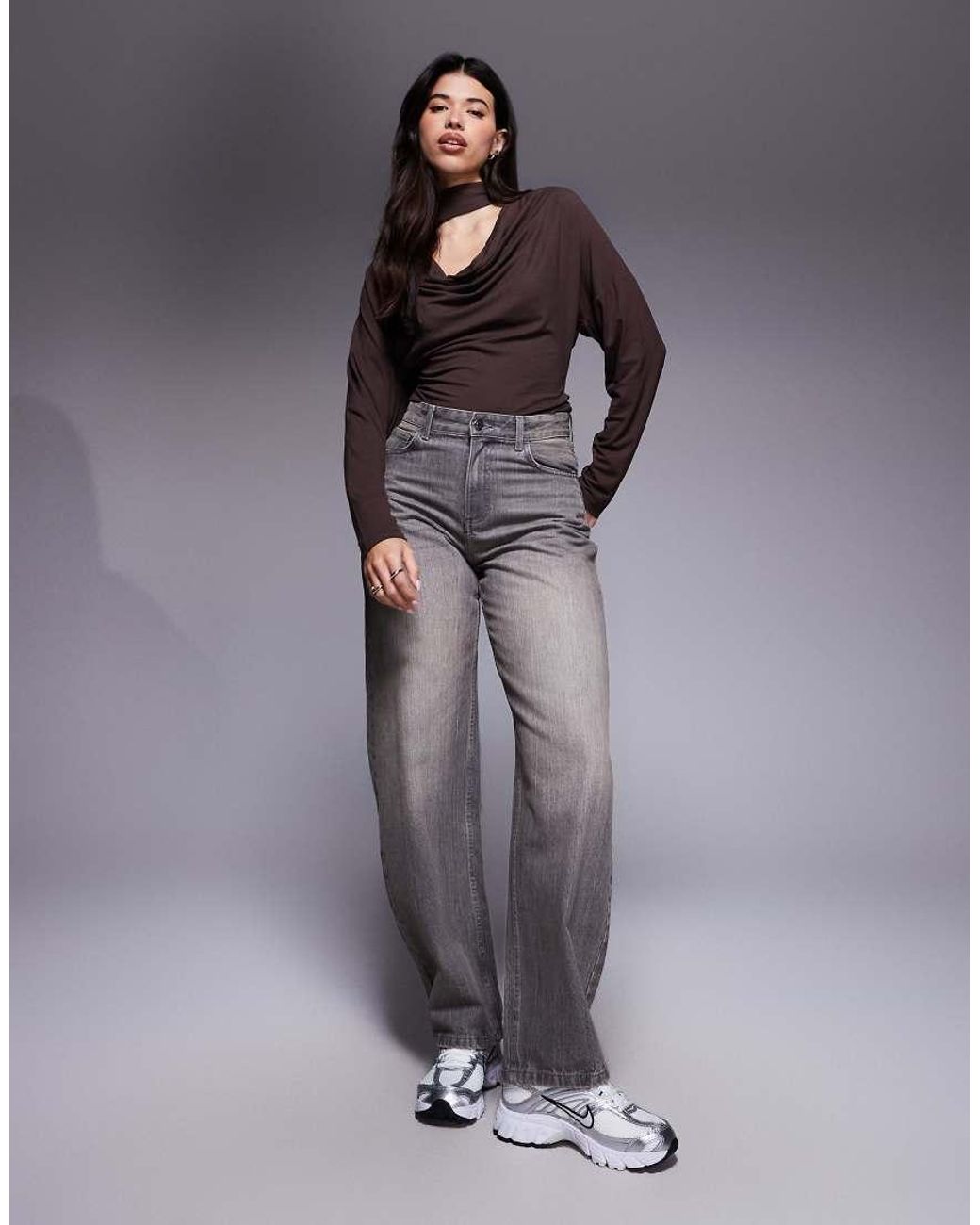 ASOS Gray Cowl Neck Batwing Top With Scarf Detail