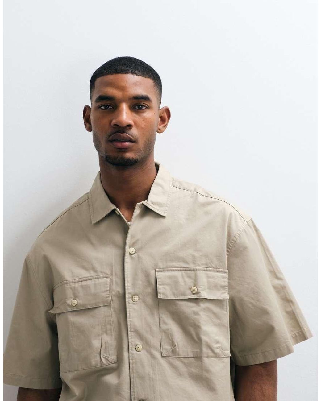 ASOS Natural Boxy Oversized Cotton Twill Shirt for men