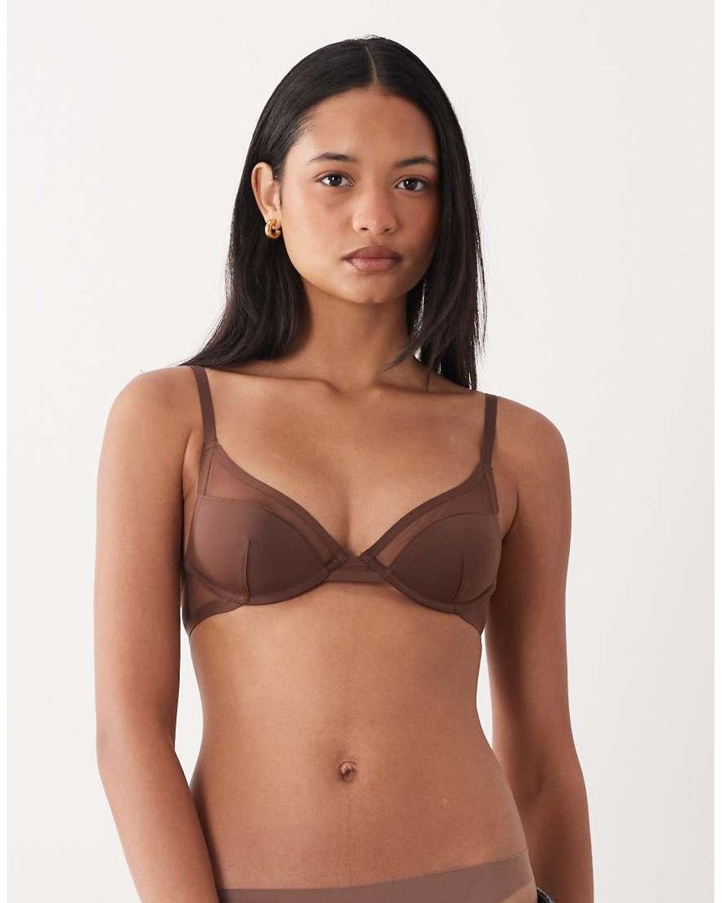 ASOS Brown Ella Moulded Microfibre Demi Pad Underwired Bra With Mesh Detail