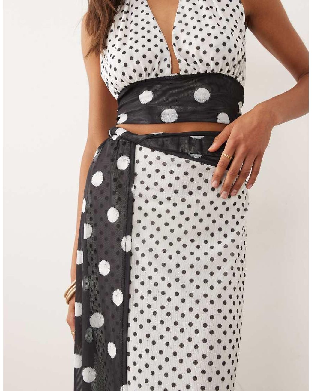Murci White Mesh Drape Waist Detail Maxi Skirt Co-Ord