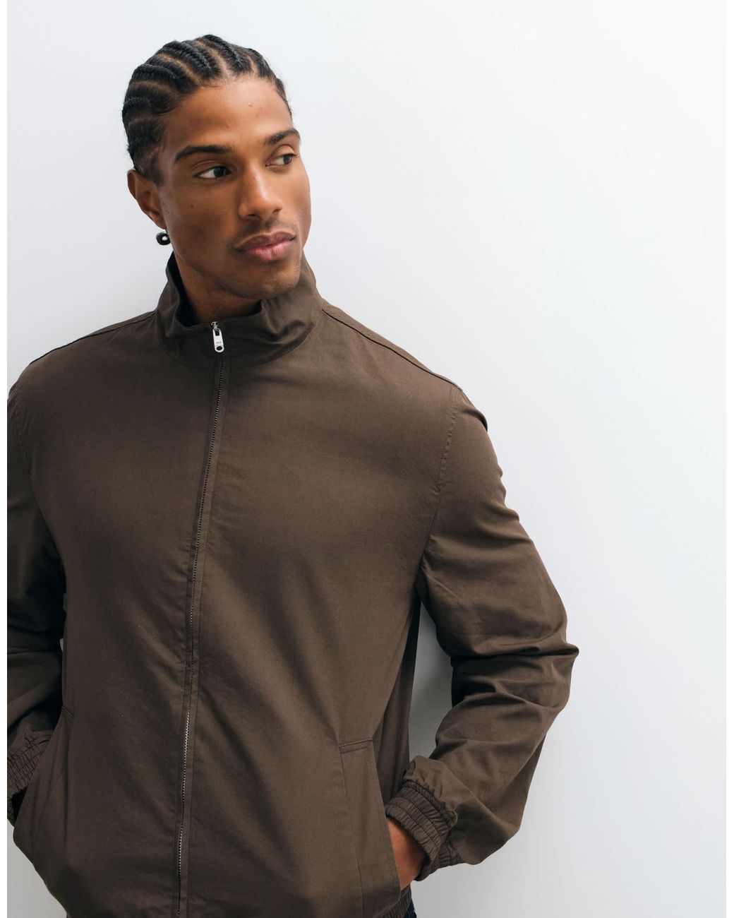 Mango Brown Funnel Neck Jacket for men
