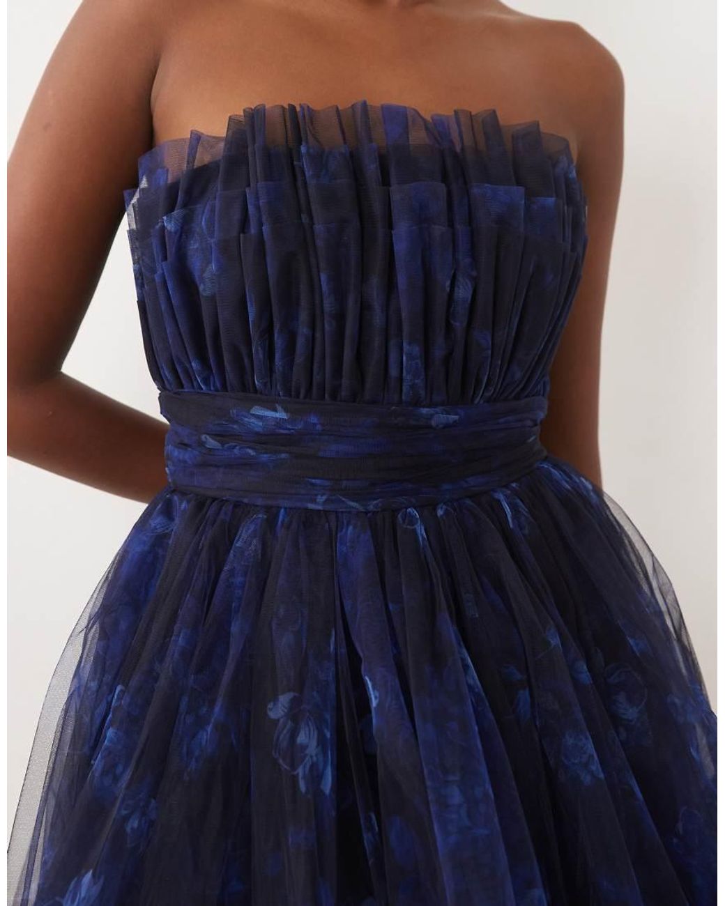 LACE & BEADS Blue Bandeau Structured Mini Dress