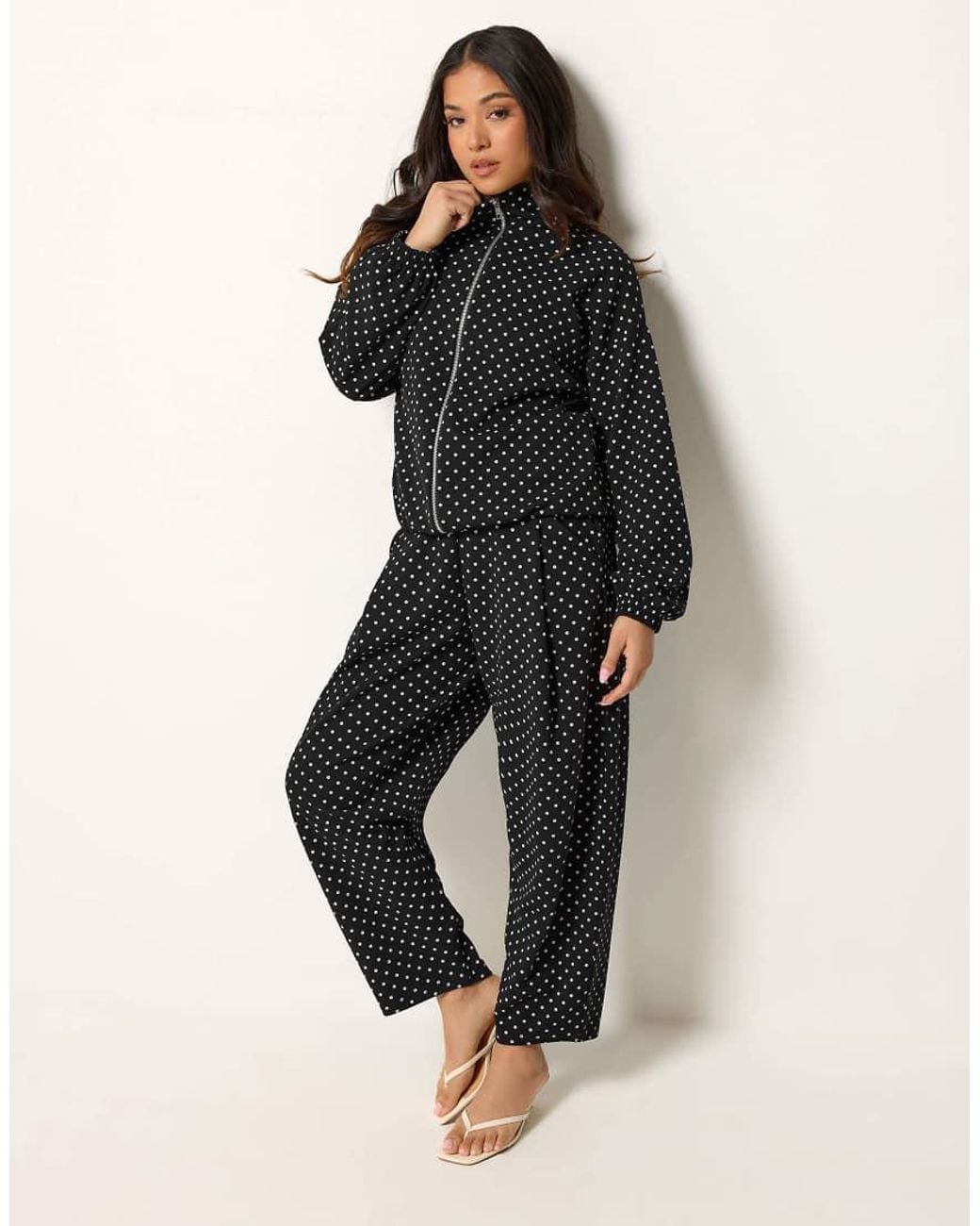 PixieGirl Black Petite Polka Dot Funnel Neck Jacket