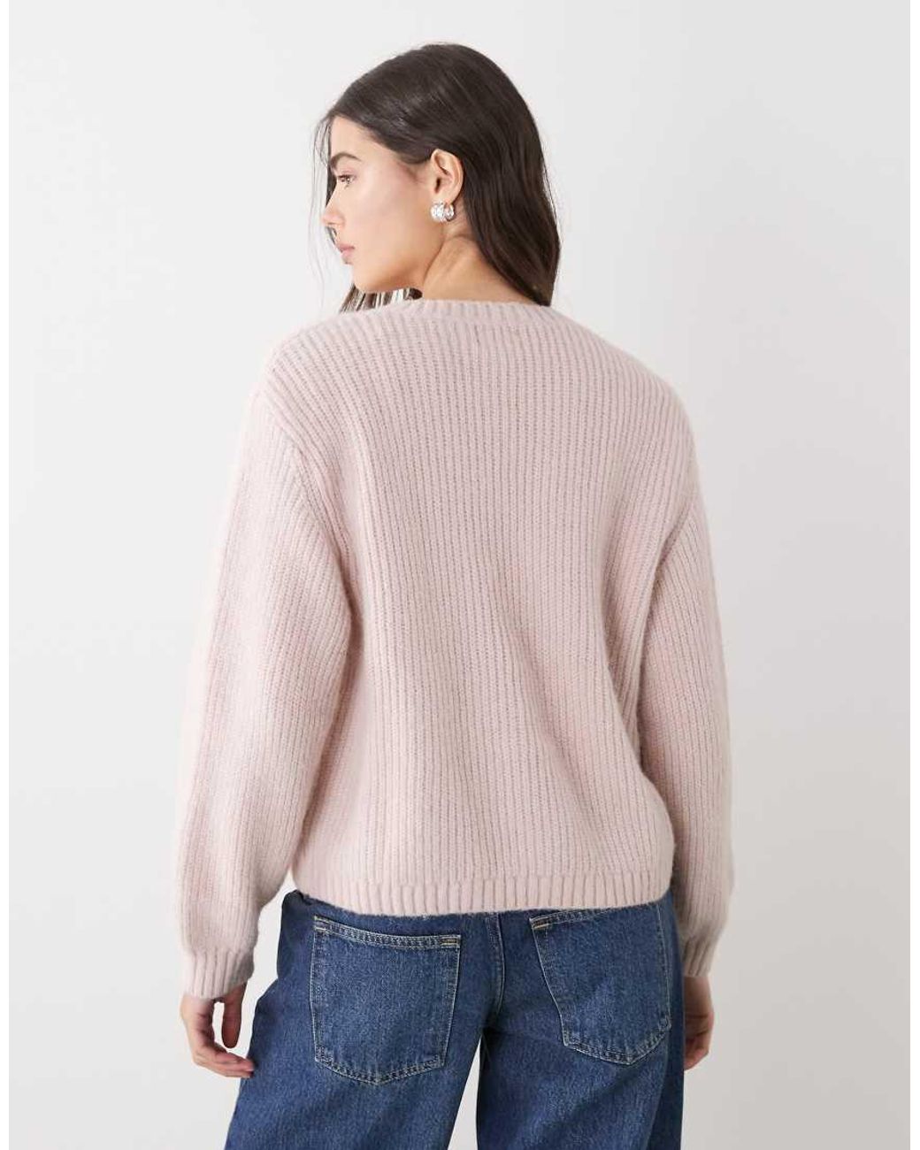 Monki Natural Button Up Knitted Cardigan