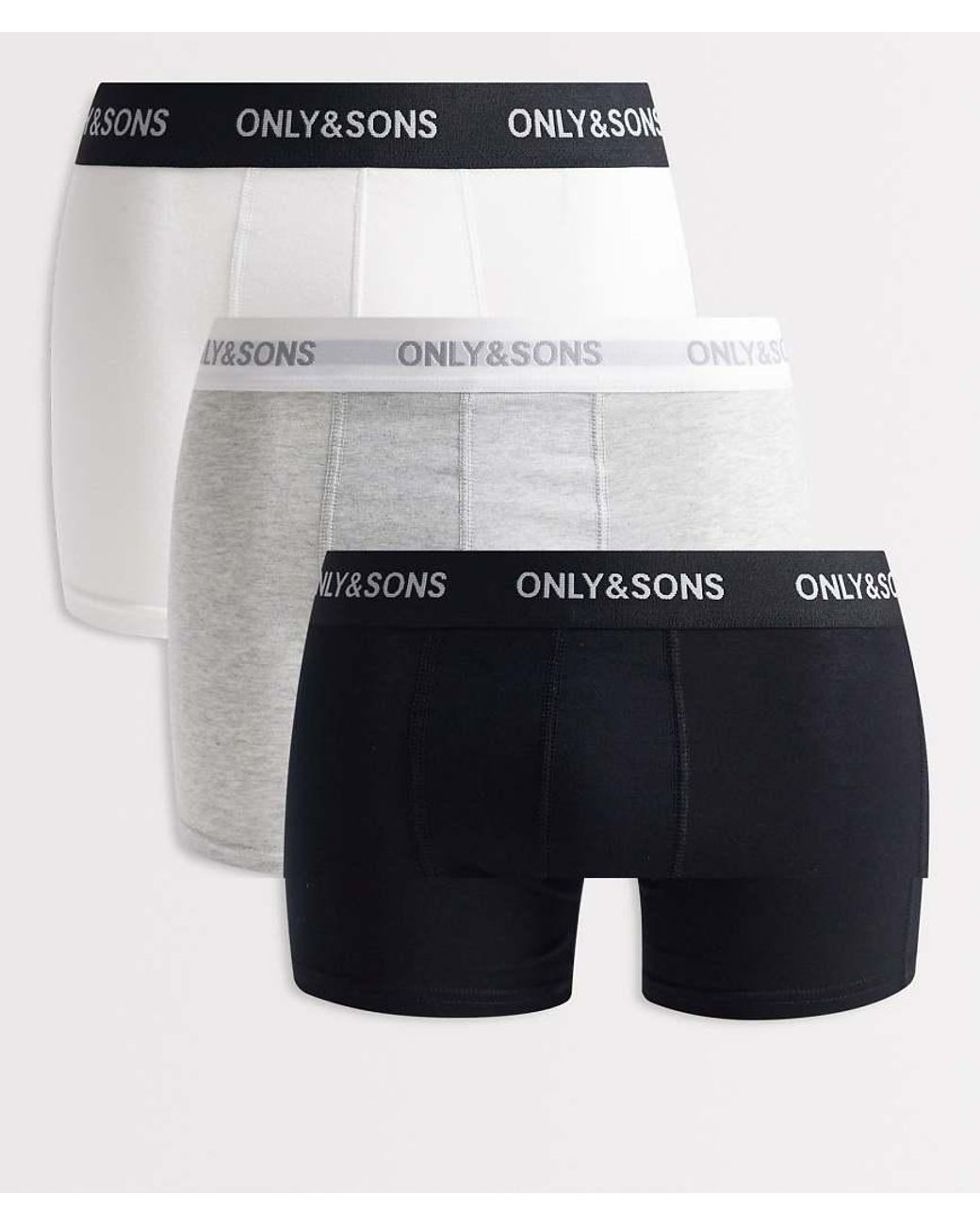 Only & Sons White 3 Pack Trunks for men