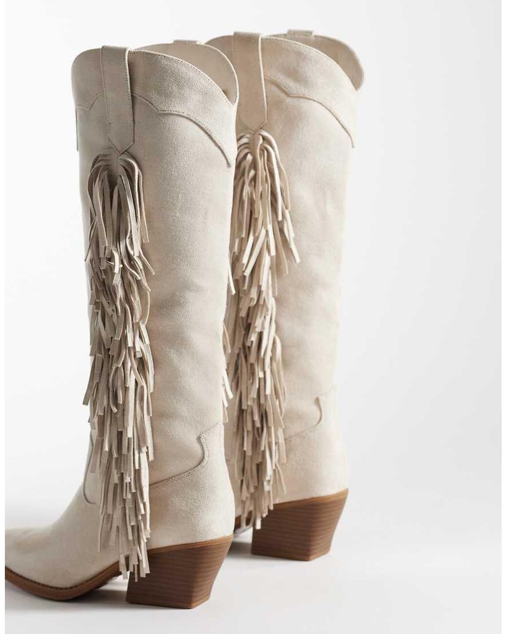 Glamorous White Western Fringe Knee Boots