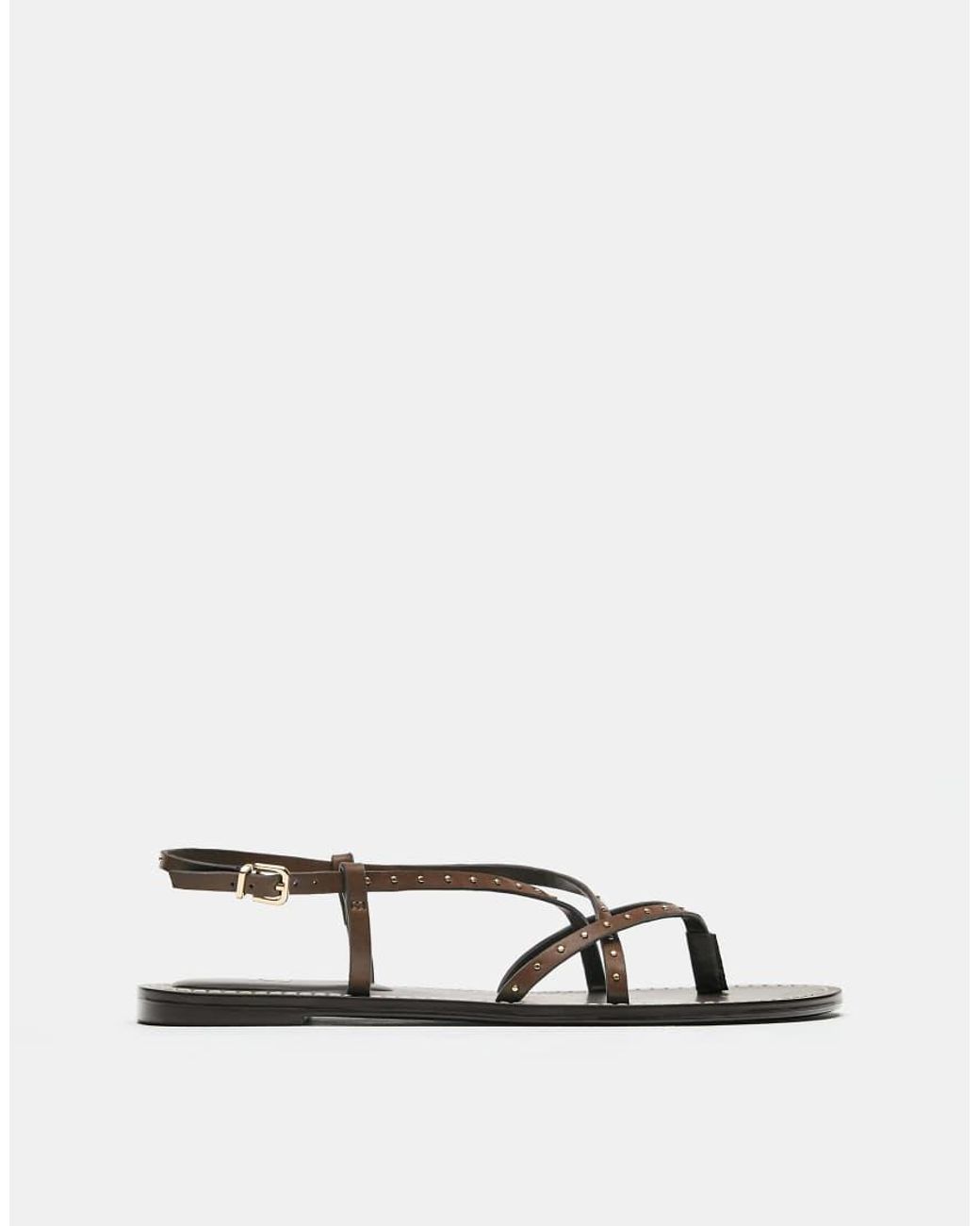 Pull&Bear Platte Sandalen Met Studs in het Brown