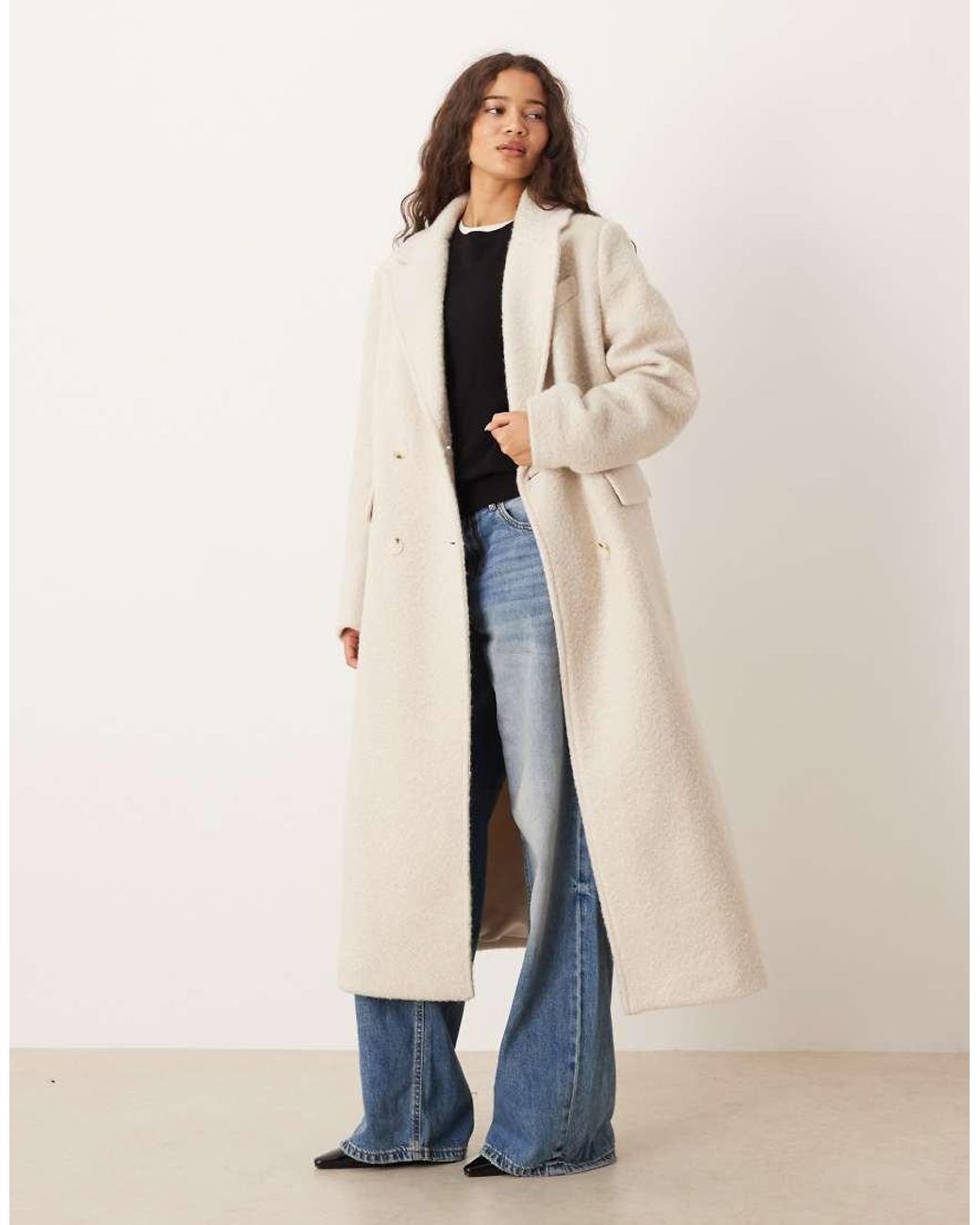 Gina Tricot Natural Long Boucle Midi Coat