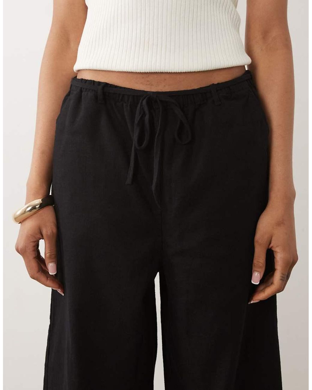 ASOS Black Asos Design Tall Linen Look Pull On Trousers