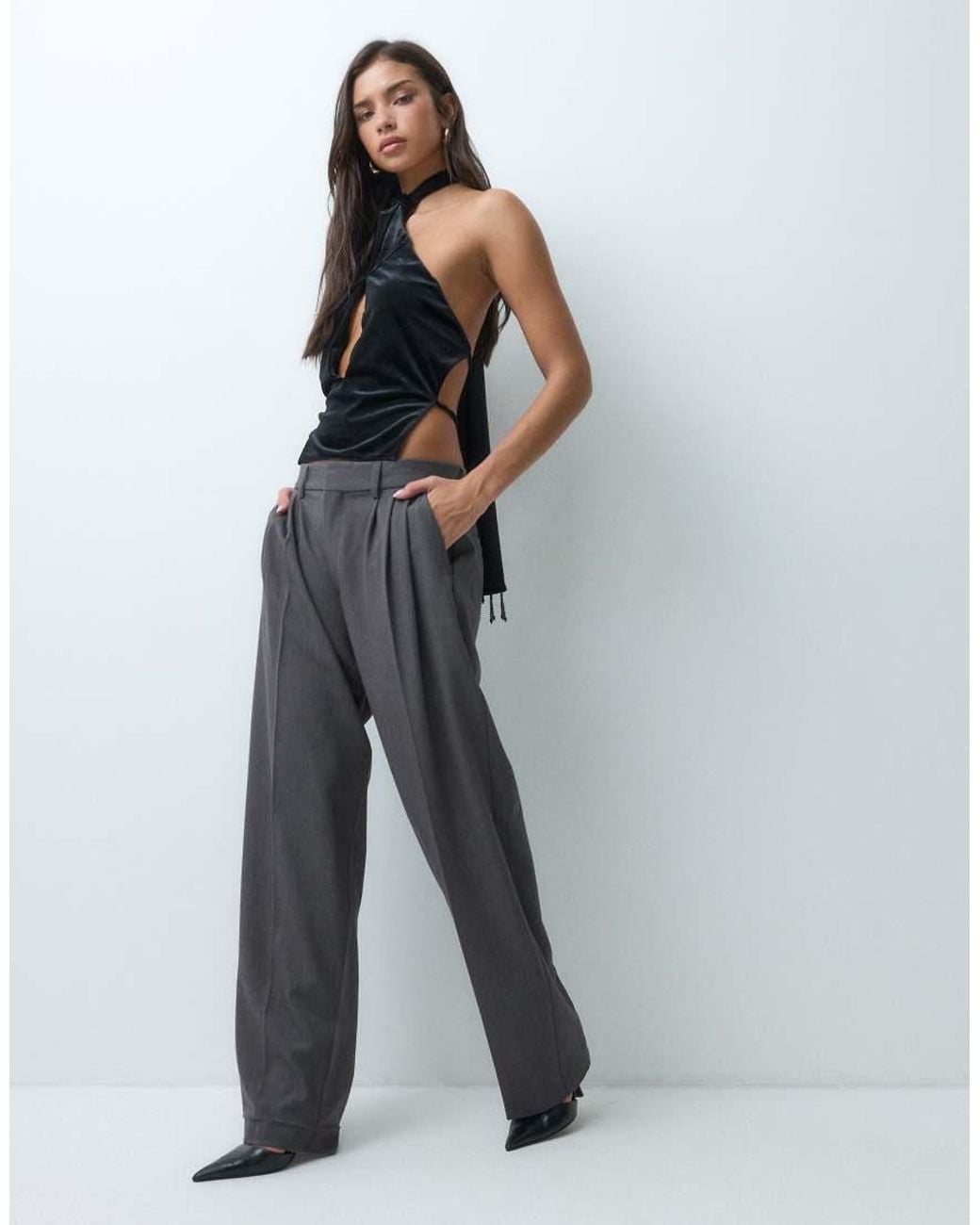 ASOS Black Velvet Fringed Halter Neck With Key Hole