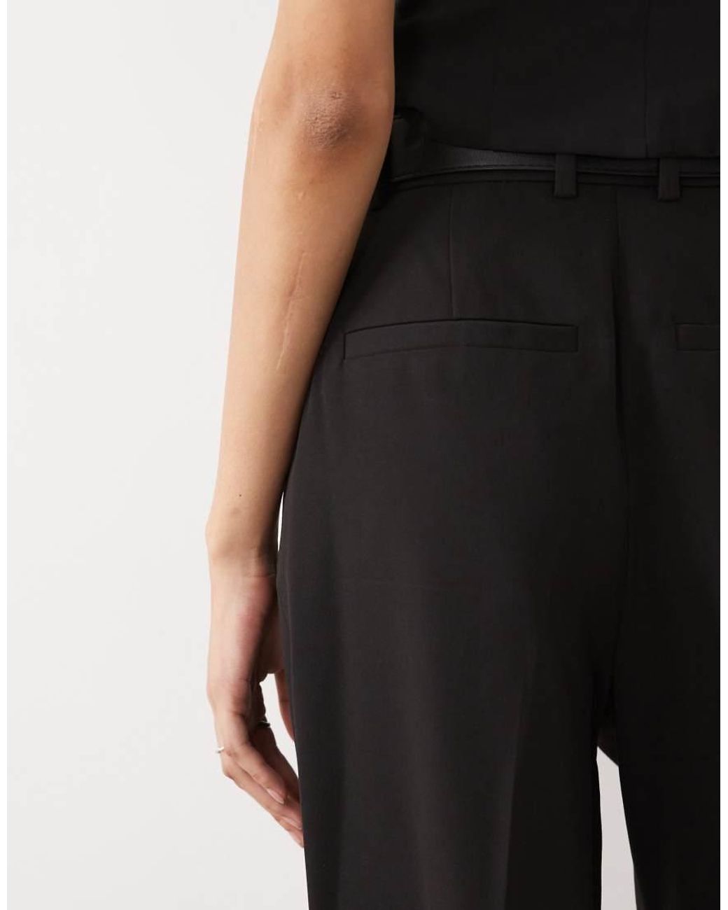 ASOS Tall Tailored Belted Wide Leg Trousers With Pleat Detail