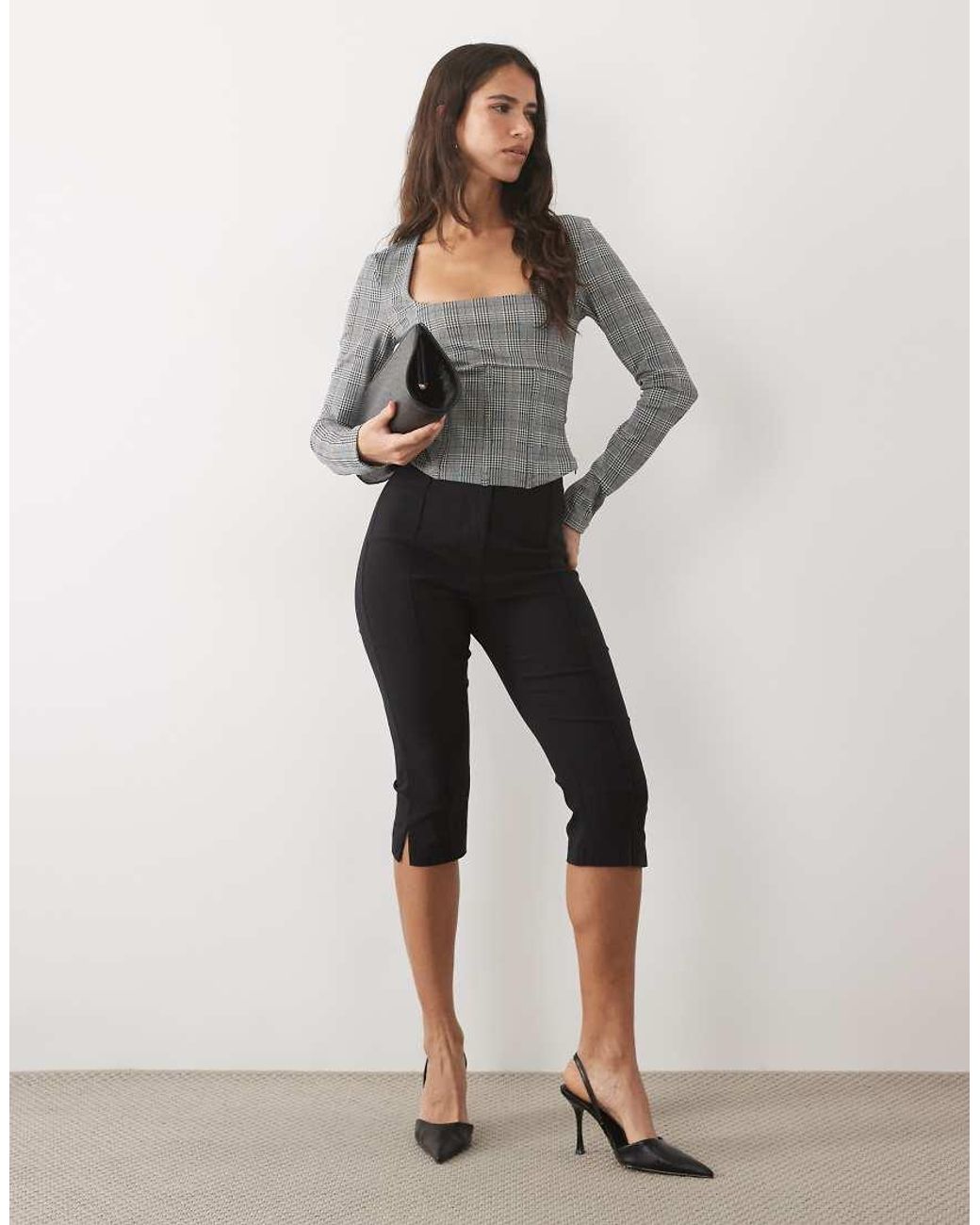 ASOS Gray Brushed Square Neck Long Sleeve Corset Top