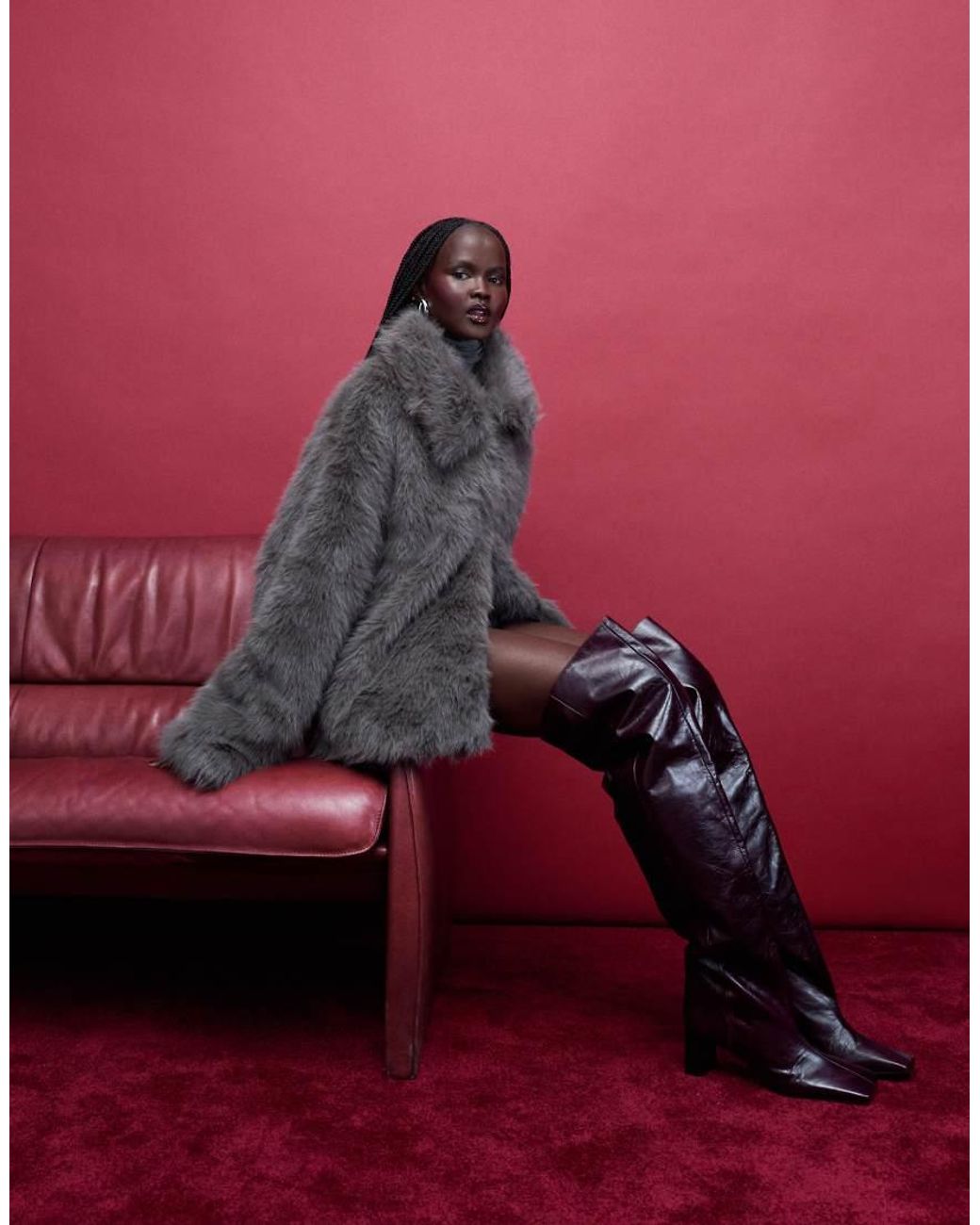 Noisy May Gray Faux Fur Jacket