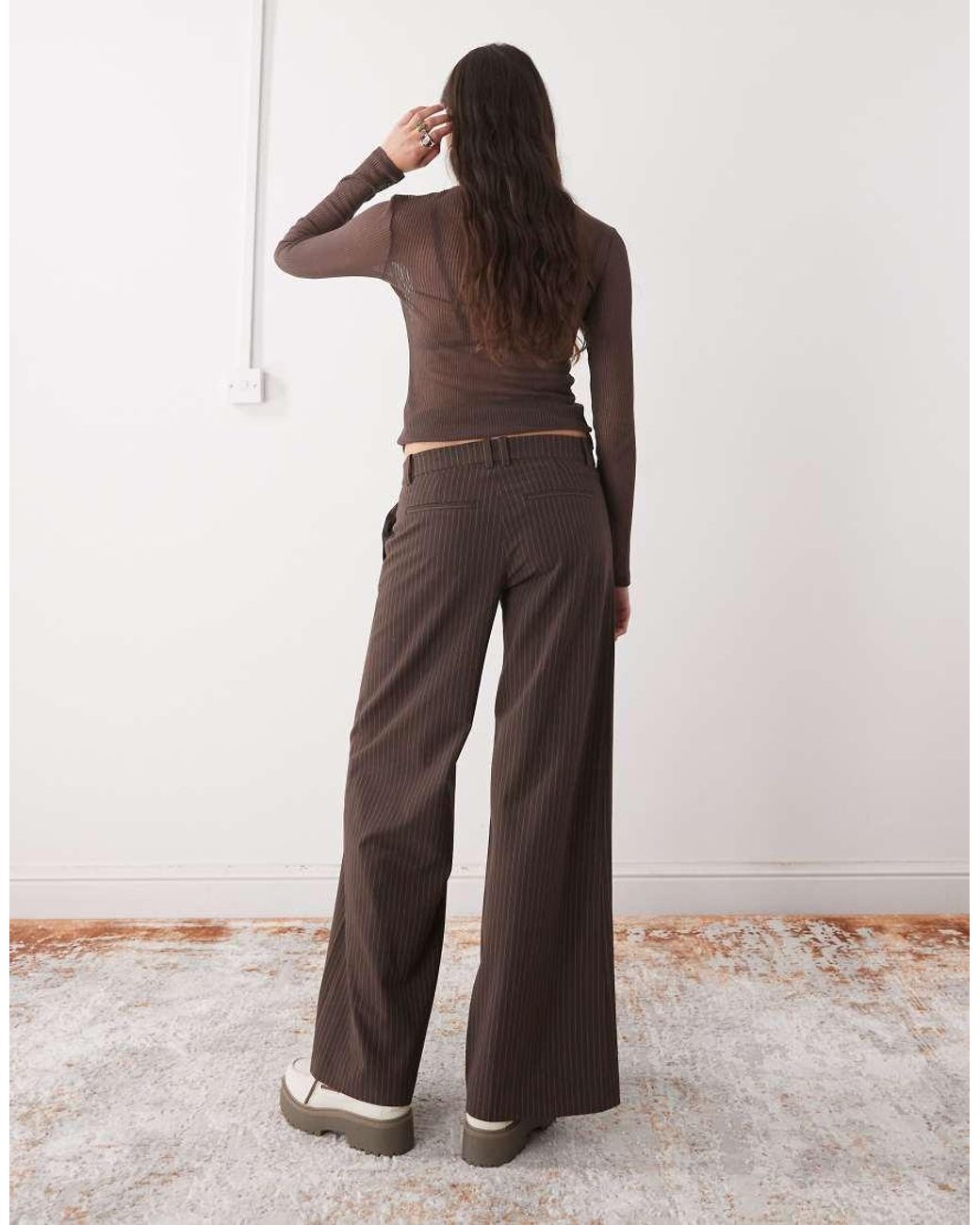 Weekday Brown Low Waist Flared Tailored Trousers