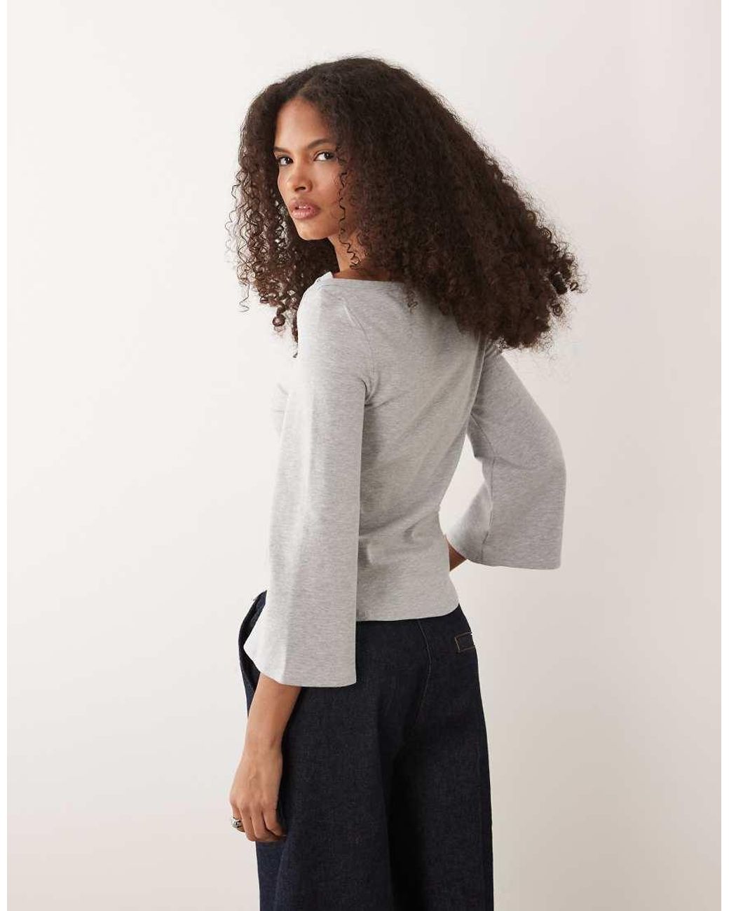 ASOS Gray Long Sleeve With Boat Neck Top