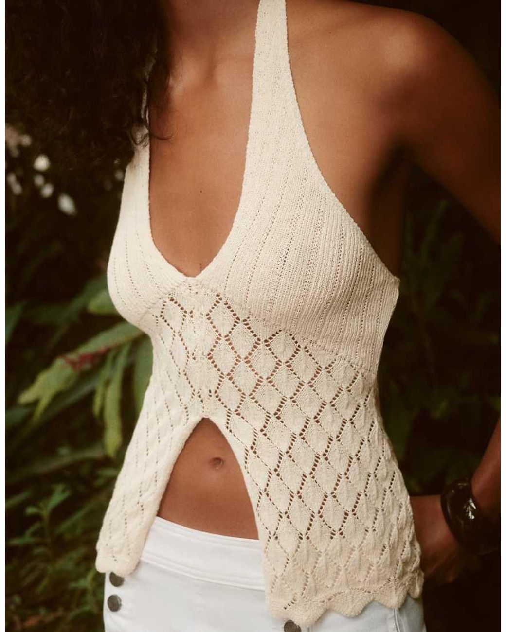 Bershka White Cutwork Halter Top
