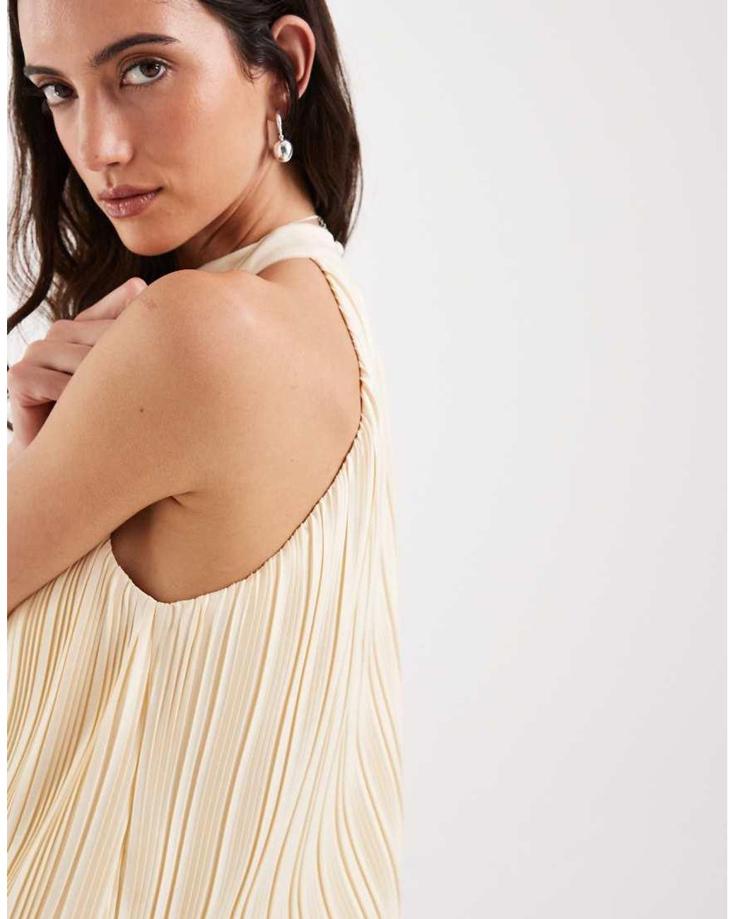 4th & Reckless Natural Plisse Halterneck Sleeveless Top Co-Ord