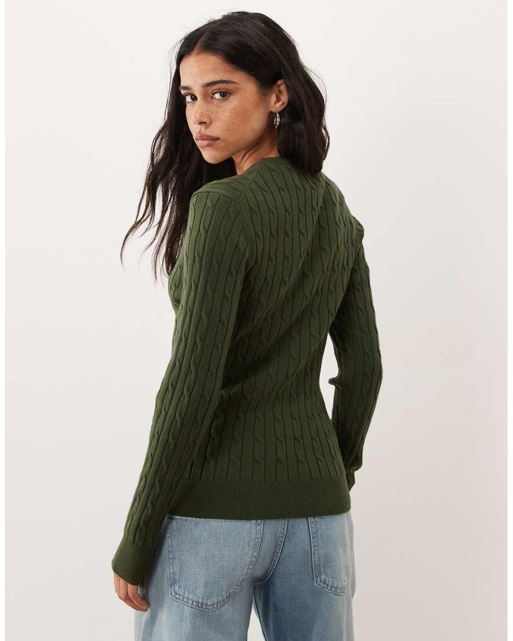 Gant Green Stretch Cotton Cable Knit Jumper