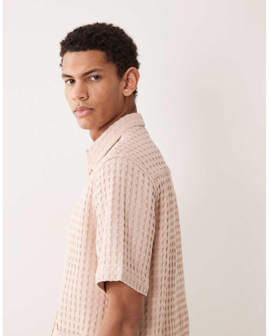 ASOS Natural Premium Relaxed Waffle Texture Shirt for men