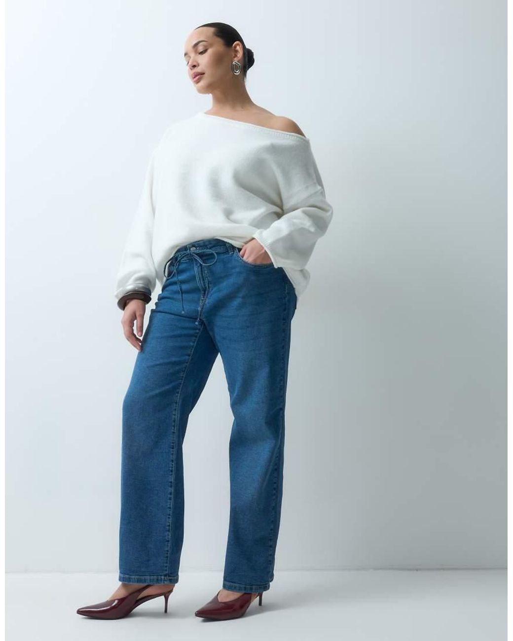 Vero Moda Blue Flora High Rise Straight Leg Jeans With Belt